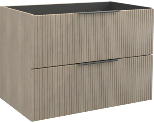 Jungborn Waschbeckenunterschrank QUATTRO BxHxT 80 x 55 x 46 cm Frontfarbe tabak eiche geriffelt inkl. Einzelsiphon Waschbeckenunterschrank mit zwei Schubladen und gerillter Oberfläche