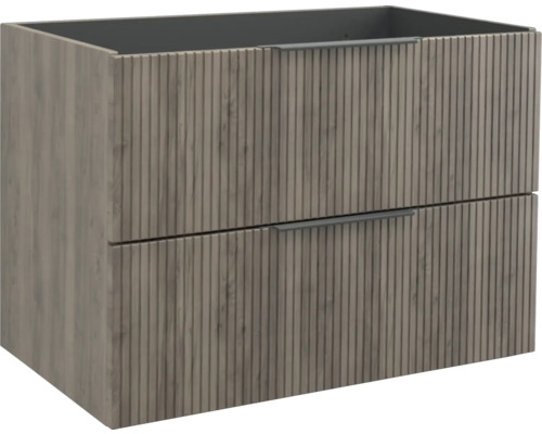 Jungborn Waschbeckenunterschrank QUATTRO BxHxT 80 x 55 x 46 cm Frontfarbe nussbaum geriffelt inkl. Einzelsiphon Waschbeckenunterschrank mit zwei Schubladen für das Badezimmer