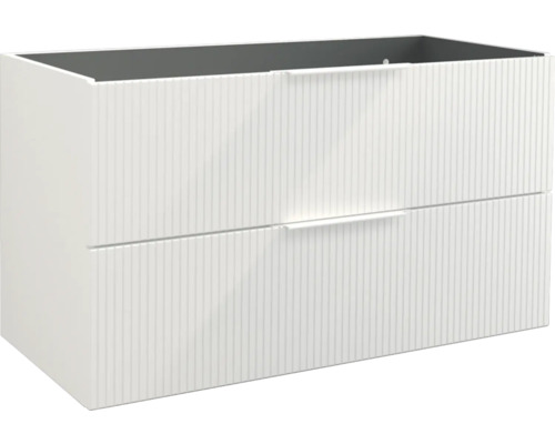 Jungborn Waschbeckenunterschrank QUATTRO BxHxT 100 x 55 x 46 cm Frontfarbe weiss matt geriffelt inkl. Einzelsiphon Waschbeckenunterschrank mit zwei Schubladen