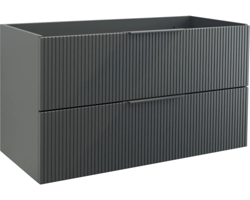Jungborn Waschbeckenunterschrank QUATTRO BxHxT 100 x 55 x 46 cm Frontfarbe schwarz matt geriffelt inkl. Einzelsiphon Waschbeckenunterschrank mit zwei Schubladen
