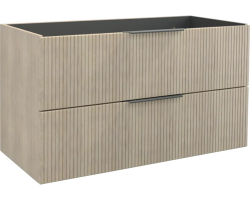 Jungborn Waschbeckenunterschrank QUATTRO BxHxT 100 x 55 x 46 cm Frontfarbe tabak eiche geriffelt inkl. Einzelsiphon Waschtischunterschrank mit zwei Schubladen und gerillter Oberfläche