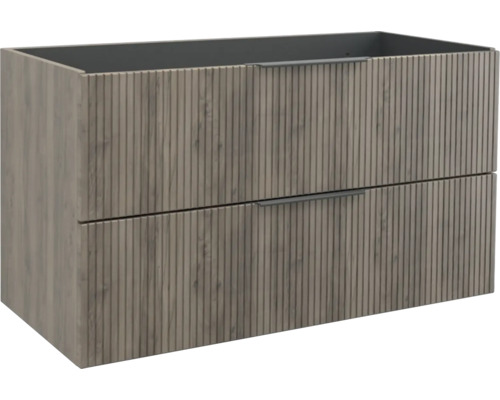 Jungborn Waschbeckenunterschrank QUATTRO BxHxT 100 x 55 x 46 cm Frontfarbe nussbaum geriffelt inkl. Einzelsiphon Waschbeckenunterschrank mit zwei Schubladen und gerillter Holzoptik