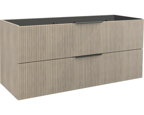 Jungborn Waschbeckenunterschrank QUATTRO BxHxT 120 x 55 x 46 cm Frontfarbe tabak eiche geriffelt inkl. Einzelsiphon Waschtischunterschrank mit zwei Schubladen