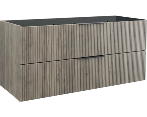 Jungborn Waschbeckenunterschrank QUATTRO BxHxT 120 x 55 x 46 cm Frontfarbe nussbaum geriffelt inkl. Einzelsiphon Waschbeckenunterschrank mit zwei Schubladen und gerillter Holzoptik