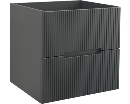 Jungborn Waschbeckenunterschrank SEDICI BxHxT 60 x 57 x 50 cm Frontfarbe schwarz matt geriffelt inkl. Einzelsiphon Unterschrank mit zwei Schubladen für ein Waschbecken