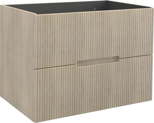 Meuble sous lavabo Jungborn SEDICI lxhxp 80 x 57 x 50 cm couleur de la façade tabac chêne avec siphon simple Meuble sous-vasque avec deux tiroirs au design rainuré