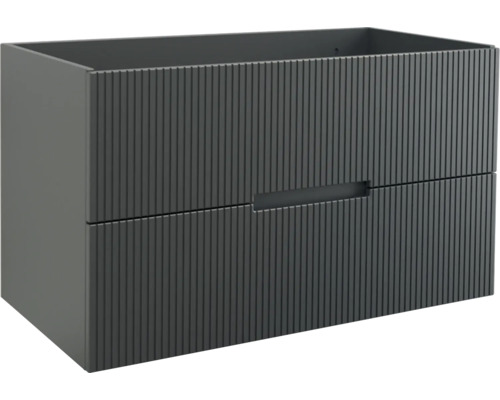 Jungborn Waschbeckenunterschrank SEDICI BxHxT 100 x 57 x 50 cm Frontfarbe schwarz matt geriffelt inkl. Einzelsiphon Unterschrank mit zwei Schubladen für Waschtisch