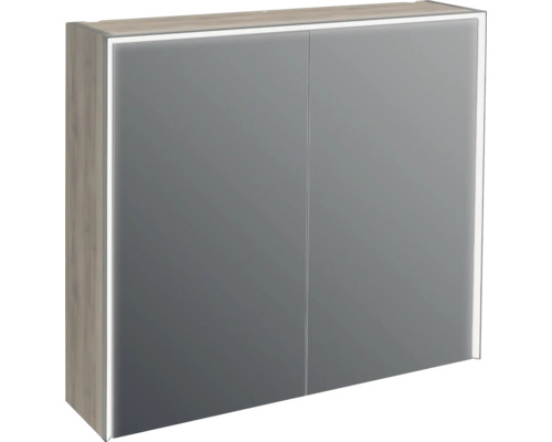 Armoire de toilette à LED Jungborn QUATTRO/NOVE/SEDICI LxHxP 80x70x20 cm noyer Armoire de toilette à miroir avec deux portes et éclairage