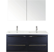 Waschtisch mit zwei Waschbecken, Unterschrank und Spiegelschrank für das Badezimmer