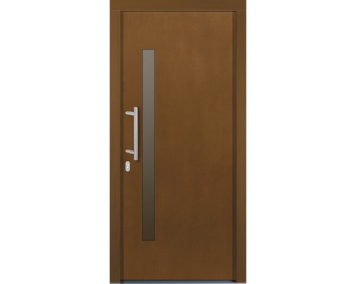 Haustür Maia Kiefer lackiert afromosia 1100x2100 mm DIN links Haustür mit Glaseinsatz und Griff
