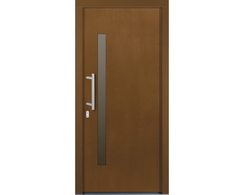 Porte d’entrée Maia pin laqué afromosia 1100x2100 mm tirant gauche