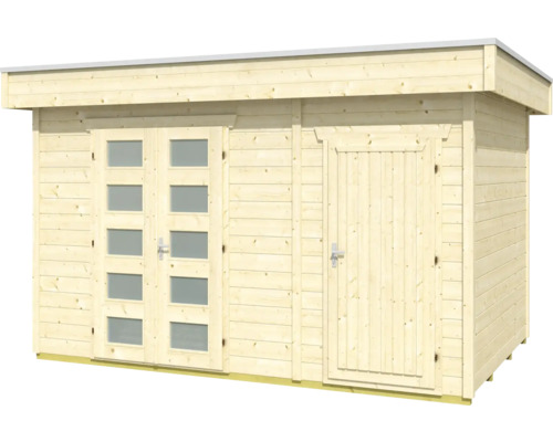 Abri de jardin en bois avec double porte et porte simple