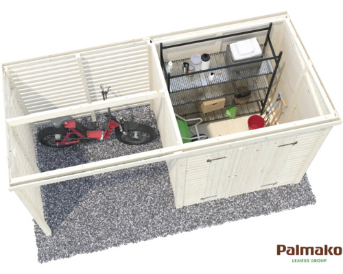 Image de montage d''un abri de jardin en bois avec abri à vélos