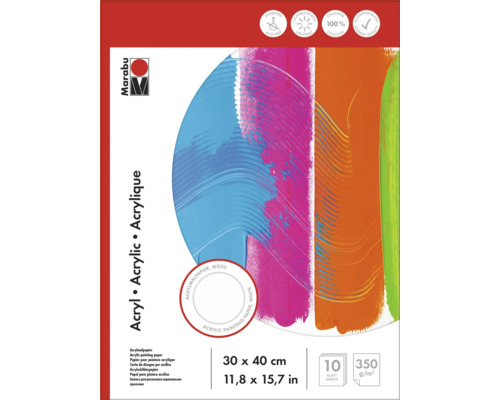 Bloc de papier acrylique Marabu avec dix feuilles au format 30 x 40 cm