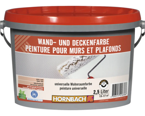 Peinture pour murs et plafonds blanche sans conservateurs 2,5 l Pot de peinture murale et de plafond pour l''intérieur, 2,5 litres