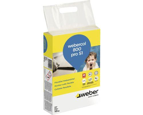 Mortier-colle flexible weber 800 pro S1 gris 10 kg Webercol 800 pro S1 mortier colle flexible en emballage de 10 kilogrammes