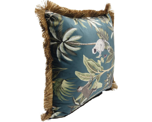 Coussin décoratif motif jungle et franges