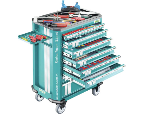 Technocraft Servante d'atelier SWISS TEAM WOOD PRO 520 x 1190 x 760 mm vert Servante d''atelier avec outils