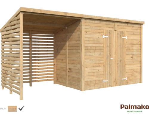 Abri de jardin Palmako Leif 4,5+2,9 m² avec plancher 467 x 187 cm marron Abri de jardin en bois avec remise à outils et local de stockage du bois