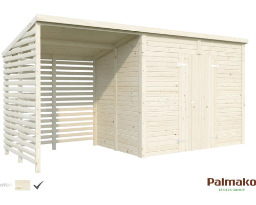 Abri de jardin en bois avec débarras et abri latéral