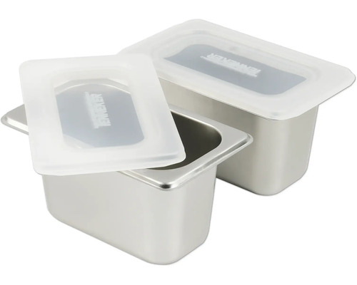 Zwei Behälter aus Edelstahl mit passenden Deckeln