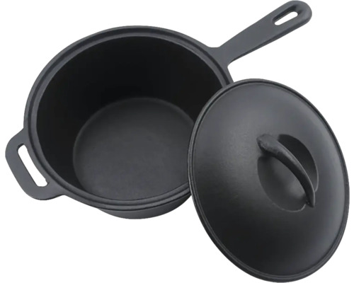 Schwarzer Schmortopf aus Gusseisen mit Deckel