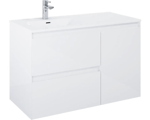 Meuble sous lavabo Jungborn DECEM lxhxp 100x63.5x45.8 cm blanc haute brillance