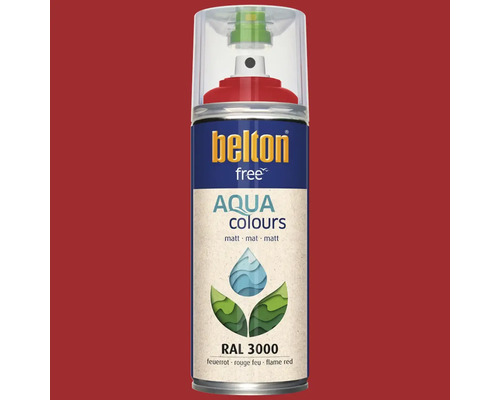 Spray de laque Belton Aqua Colours, teinte rouge feu, RAL 3000