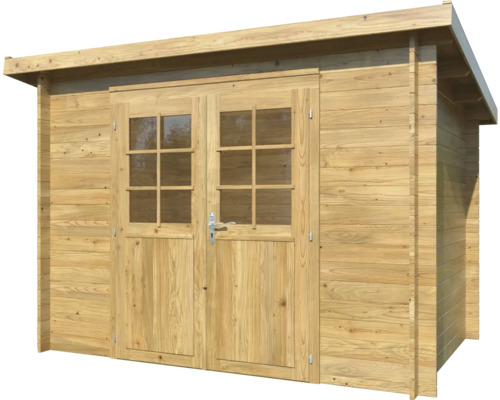 Abri de jardin en bois avec double porte et fenêtres