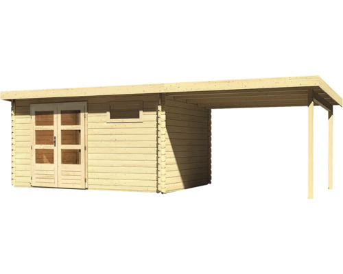 Holzgartenhaus mit Doppeltür und Carport