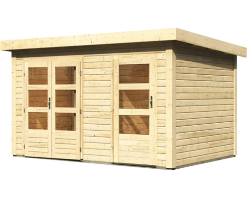 Abri de jardin en bois avec double porte et fenêtres