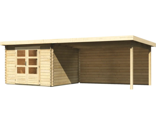 Abri de jardin en bois avec double porte et abri couvert