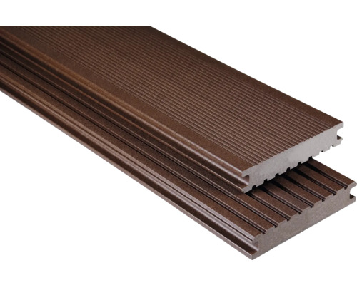 Échantillon de lame de terrasse en bois composite Konsta Masivo profilé plein mat 26x145 mm marron foncé