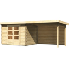 Abri de jardin Karibu Noorvik 3 avec extension de toit de 3 m, paroi arrière 614 x 273 cm naturel