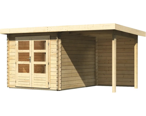 Abri de jardin en bois avec double porte et auvent