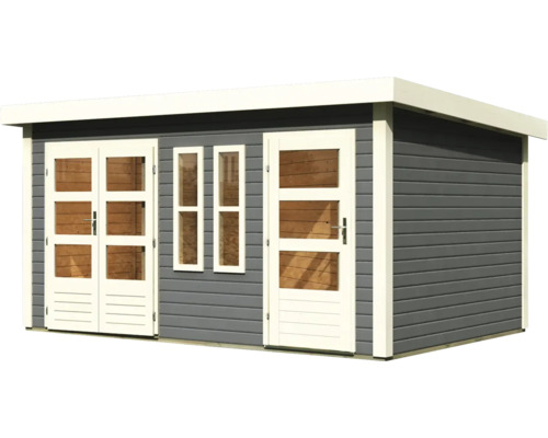 Abri de jardin en bois avec double porte, porte simple et fenêtres