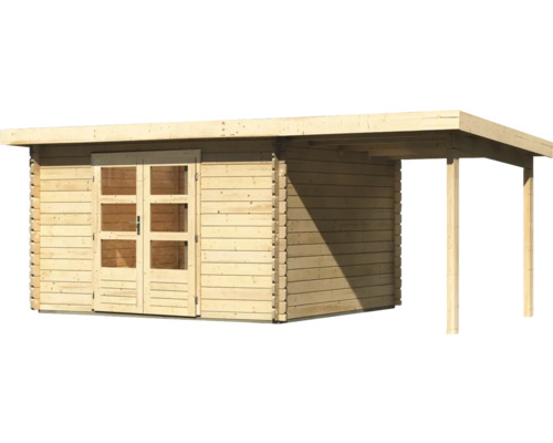 Abri de jardin en bois avec porte double et auvent