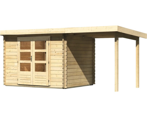 Abri de jardin en bois avec double porte et auvent