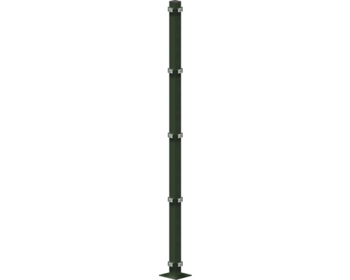 Poteau d'angle 60x60/1680 mm avec plaque d'assise pour clôture hauteur 163 cm RAL 6005 vert mousse Poteau avec supports
