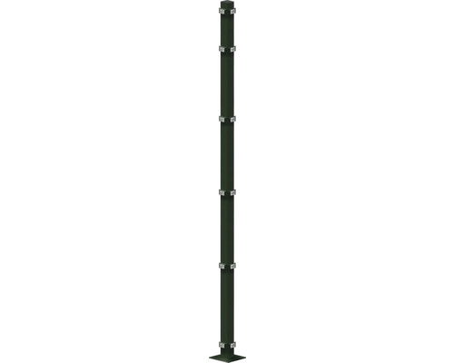 Poteau d'angle 60x60/1880 mm avec plaque d'assise pour clôture hauteur 183 cm RAL 6005 vert mousse Poteau en métal avec supports