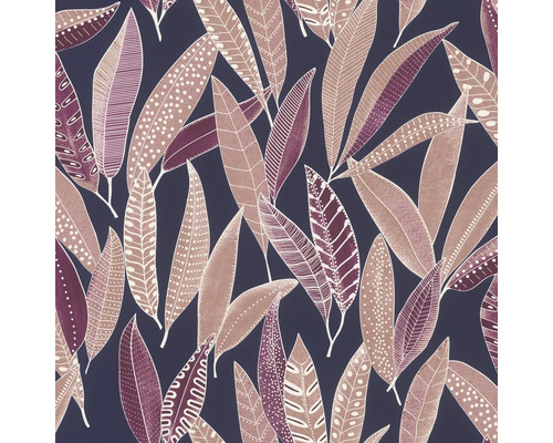 Papier peint intissé 865615 Symphony feuilles bleu violet Papier peint à motifs de feuilles
