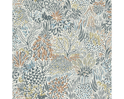 Papier peint intissé 866124 Symphony forêt enchantée bleu Papier peint avec motif floral et représentation de plantes