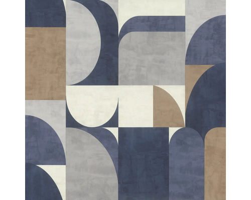 Papier peint intissé 866544 Symphony rétro bleu Papier peint à motif géométrique de cercles et de carrés