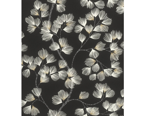 Papier peint intissé 866926 Symphony pin noir Papier peint à motif floral sur fond sombre