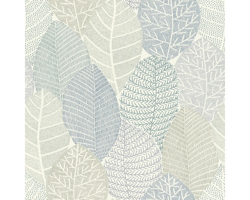 Papier peint intissé 867114 Symphony feuilles rayées bleu Papier peint avec motif de feuilles