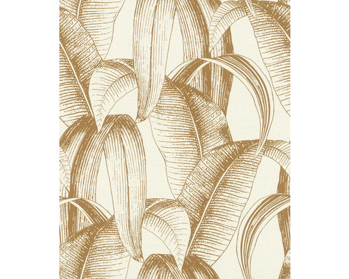 Papier peint intissé 867978 Symphony feuilles de bananier orange Papier peint avec motif de feuilles