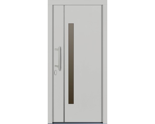 Porte d'entrée Silves pin laqué blanc 1000x2000 mm tirant gauche Porte d''entrée grise avec poignée et insert en verre