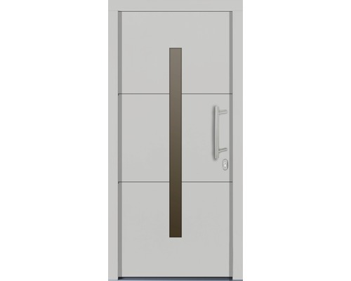 Porte d’entrée Tavira pin laqué blanc, 1000x2000 mm, tirant droit Porte d''entrée avec poignée et insert en verre allongé