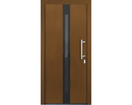 Porte en bois avec élément en verre et poignée en métal