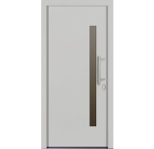 Porte d''entrée moderne avec insert en verre et poignée en acier inoxydable